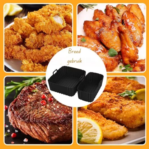 merkloos Airfryer Silicone Mold - 2 Pieces - Reusable - Heat Resistant - For Double Airfryer - Non-stick - Fat-free Baking - Easy to Clean - Durable & Environmentally Friendly - Suitable for Hot Air Fryers (8721085245439)