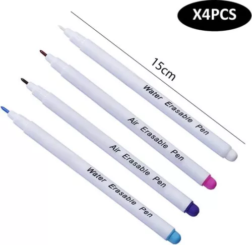 merkloos Water Soluble Fabric Markers - Pack of 4, Disappearing and Erasable Pens with Markers for Fabric in the Office . (8785309155003)