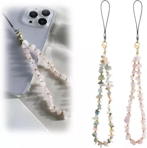 2 pieces short phone pendants with pearls and crystal stones Key cord and phone strap wristband Short wrist phone chain