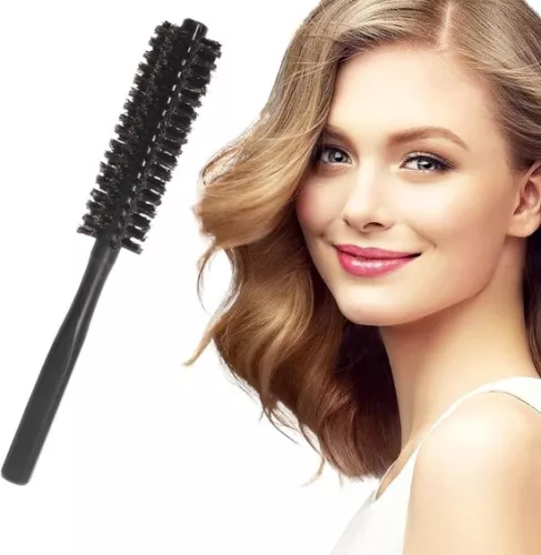 Small round hair dryer brush - curling brush for hair - 1 piece - black - wild boar bristles