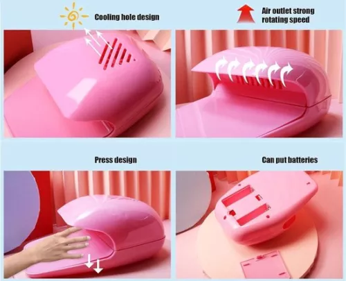 merkloos Professional Nail Fan Dryer - Portable Battery Operated Nail Polish Gel Dryer - Manicure Tool for Home Salon - Pink (8785305088275)