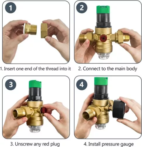 merkloos Water pressure regulator with pressure gauge and water filter - 3/4 inch house connection - water pressure regulator - water pressure gauge - mesh filter - brass water pressure relief valve (8785304441521)