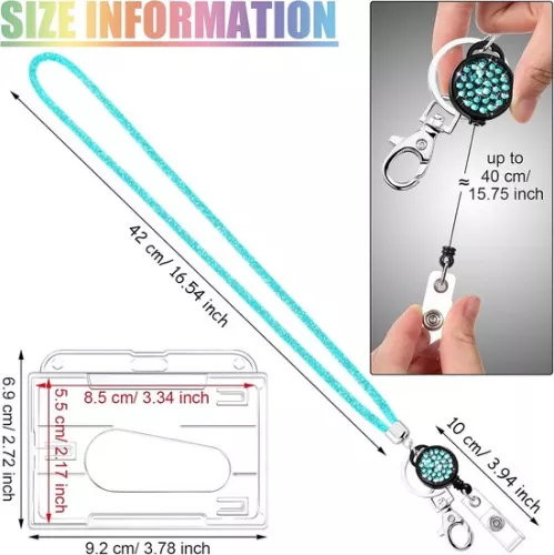 merkloos Crystal Lanyard Necklace - ID Card Holder and Keyring - 1 Piece - Blue - with Rhinestones (9503965769896)