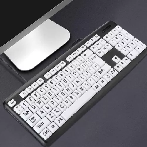 Keyboard Large Print Black 104 Keys Wired USB Low Vision Keyboard Elderly - White Letter Keys .