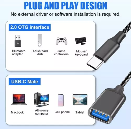 merkloos Male USB C to Dual Female USB Adapter - Splitter for Galaxy S8 S9, Google Pixel - OTG Y-Cable . (8785309313267)