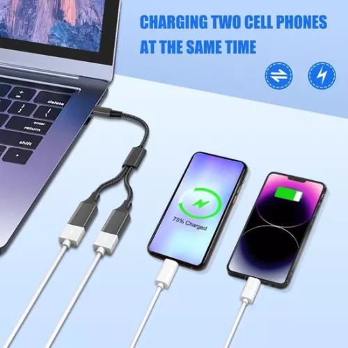 merkloos Male USB C to Dual Female USB Adapter - Splitter for Galaxy S8 S9, Google Pixel - OTG Y-Cable . (8785309313267)