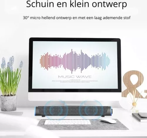 merkloos Mini Soundbar PC Speaker - Computer Speaker - RGB Lighting - Surround Sound - Gray (8721022414126)