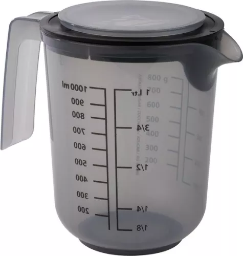 Mixing cup with lid - measuring cup for liquids sugar flour - 1 liter - Ø 125 cm - 16 cm - dishwasher safe - French gray