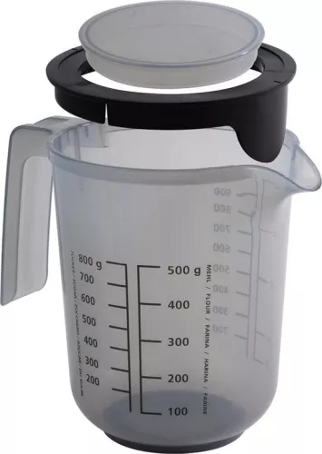merkloos Mixing cup with lid - measuring cup for liquids sugar flour - 1 liter - Ø 125 cm - 16 cm - dishwasher safe - French gray (8785306018172)
