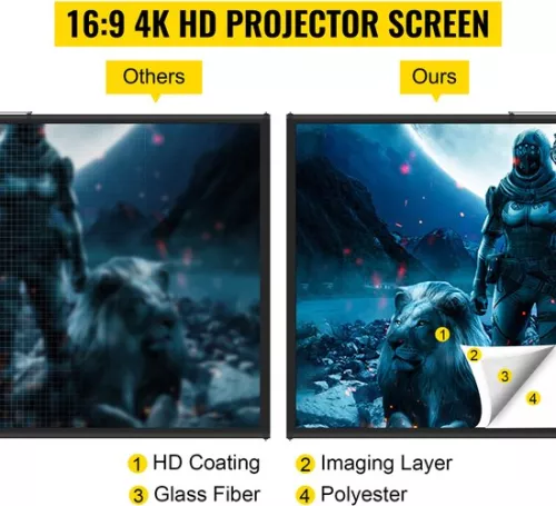 merkloos Portable Projection Screen with Stand, 100-Inch, 4K HD Resolution, 16:9 Aspect Ratio, Adjustable Height, with Polyester Screen and Aluminum Stand (8721334168083)