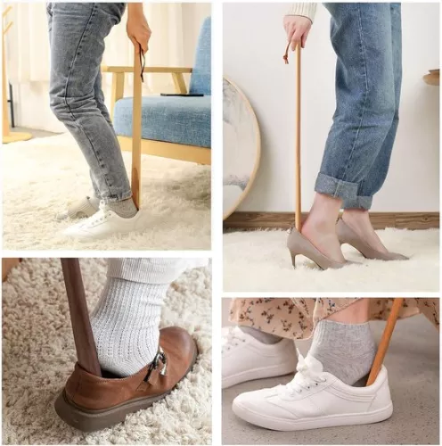 merkloos Long Wooden Shoe Horn - 2 Pieces - Black and Light Brown - 38 cm (9506883589973)