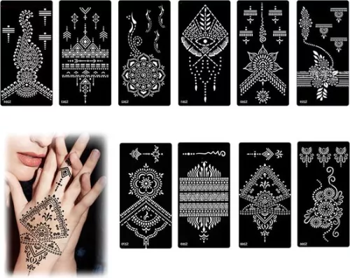 10-piece henna tattoo stencil set - henna stencil tattoo for women and girls - Halloween makeup
