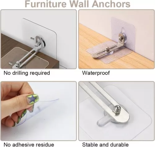 merkloos Anti-tilt furniture without drilling - Set of 8 - Wall anchor, child safety - Anti-tilt holder for TV cabinets (8785310227980)