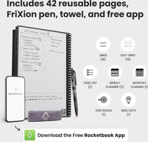 merkloos Reusable digital notebook - smart notepad A4 black - to-do list diary - weekly and monthly planner - Frixion erasable pen - office gadget - Fusion (8785303872036)