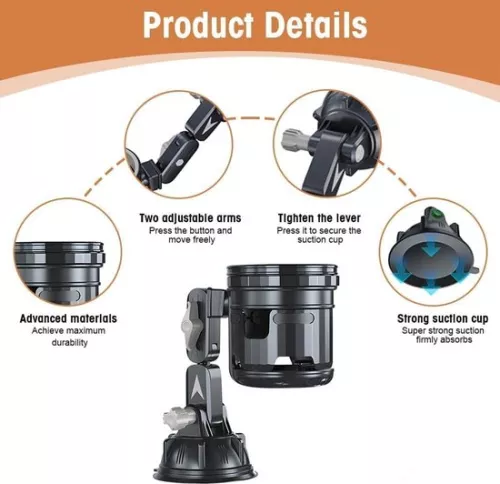 merkloos Multifunctional suction cup cup holder for car, boat, kayak, surfboard and camper with adjustable wall mount (6152328592522)