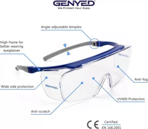 merkloos Safety Glasses Glasses Wearers CE EN166 Certified Anti-scratch Anti-fog UV400 Lenses Adjustable Temple Angle Wraparound (6152534393319)