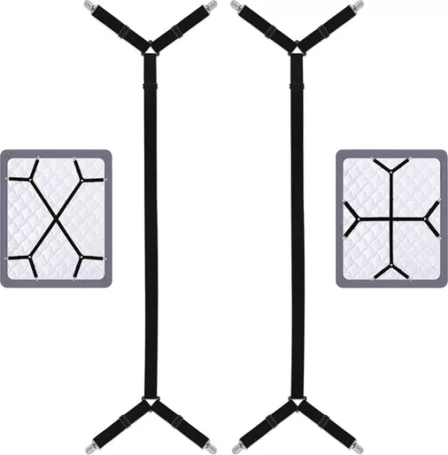 unbranded Bed Sheet Holders, 2 Pieces Adjustable Long Sheet Holder Straps Heavy Duty Bed Clamps, Grippers Suspenders for All Square Mattresses Fitted Sheets Flat Sheets, Black (6097654211290)
