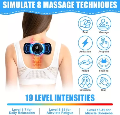 merkloos Mini Neck Massager, Portable Massager, Mini Neck Massager, 8 Modes, 19 Positions, EMS Massager, Portable Electric Mini Massage, 4 Massage Cushions (8721284431206)