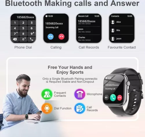 merkloos Smartwatch for men and women with Bluetooth, 1.83 inch HD, 110+ sports modes, sleep monitor, SpO2, heart rate monitor, IP68, fitness watch for iOS and Android (6152605831863)