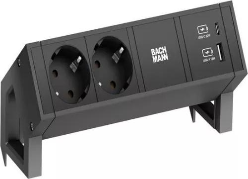 Bachmann Desk 2 with 2x socket + USB A/C charger, 0.2 meter GST18-3 - black (902962) - socket combination