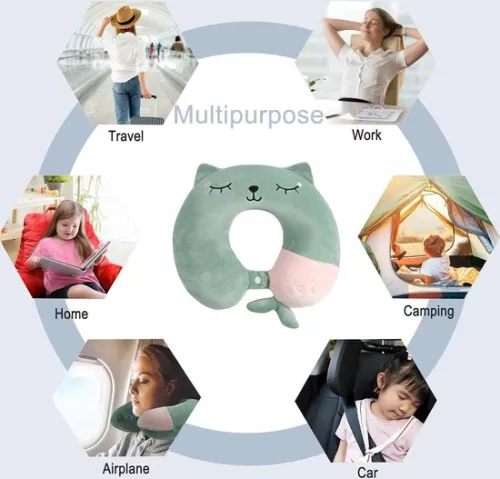 merkloos Soft Memory Foam Neck Pillow for Adults and Kids - U-Shaped Travel Pillow for Home, Office, Camping and Travel - Green (7595980995802)