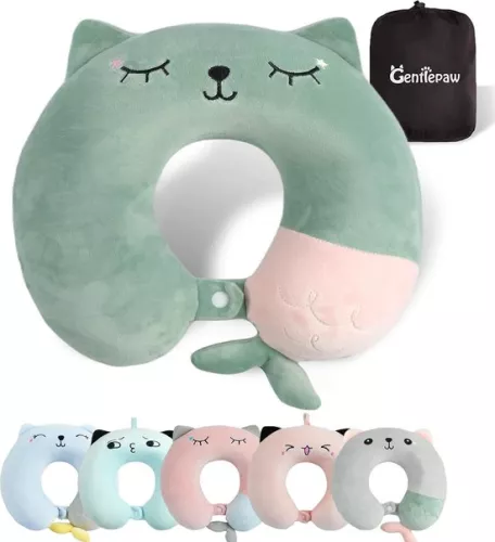 Soft Memory Foam Neck Pillow for Adults and Kids - U-Shaped Travel Pillow for Home, Office, Camping and Travel - Green