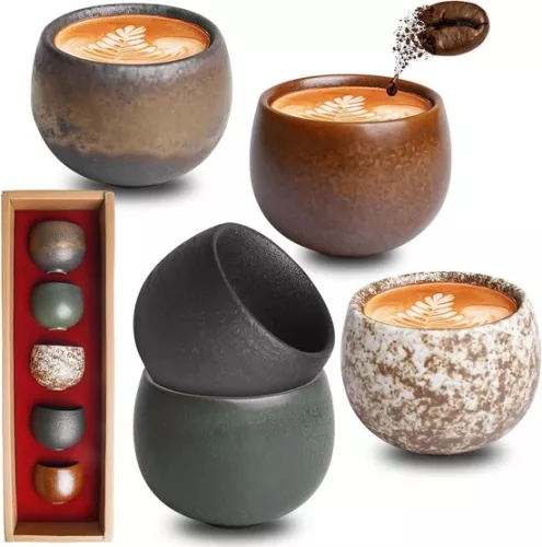 Espresso cups set of 5 50 ml - thick ceramic - without handle - high-quality earthenware - gift for women and men.