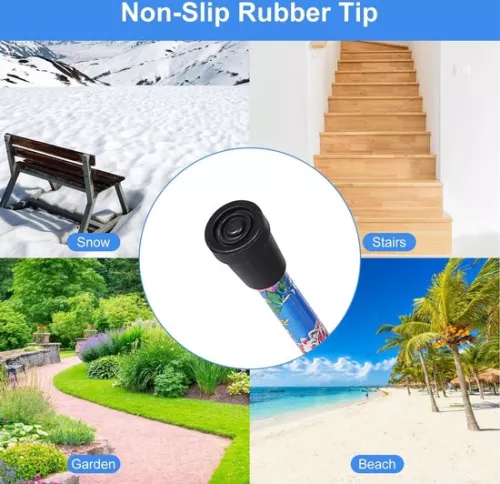 merkloos Folding Walking Stick - 5 Level Adjustable - Lightweight & Portable - Wristband & T-Handle - Elderly & Disabled - Blue Floral (6152926816877)