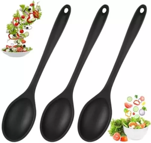 Silicone Cooking Spoons Set - 3 Pieces - Non-Stick - 27 cm - Kitchen Stirring Spoon