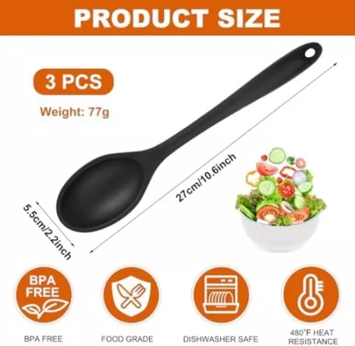 Sans marque Silicone Cooking Spoons Set - 3 Pieces - Non-Stick - 27 cm - Kitchen Stirring Spoon (6151030498436)