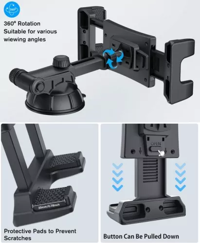 merkloos Tablet, windshield and dashboard holder, 360 degree rotatable, compatible with iPad Mini/Pro/Plus, size 4.7 - 12.9 inches (5487569271136)