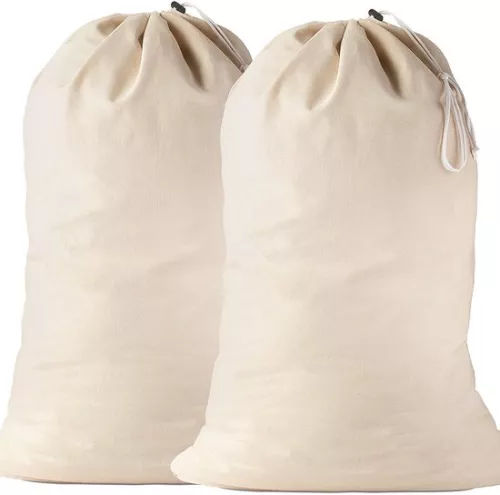 Set of 2 laundry bags 91.5 x 61 cm 100% cotton - Extra large, sturdy laundry bag - Travel laundry collector Reusable laundry box Clothes bag Storage