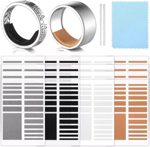 Invisible Ring Size Adjuster - 16 Sheets - Plastic Ring Guard - for Loose Rings - 2 Pieces - Tightener Spacer Sizer - Wide Rings - 4 Colors - 2 Thicknesses Ring Reducer