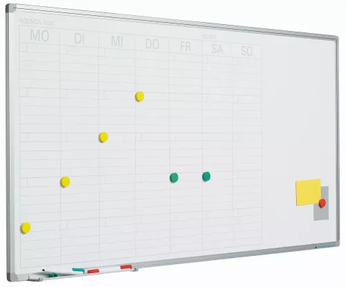 Whiteboard Deluxe Cecilia - Enamel steel - Weekly planner - Monthly planner - Yearly planner - Magnetic - White - German - 60x120cm