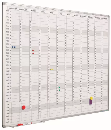Whiteboard PRO Medina - Enamel steel - Whiteboard Weekly planner - Monthly planner - Yearly planner - Magnetic - White - incl. month/day/number strips - English - 60x90cm