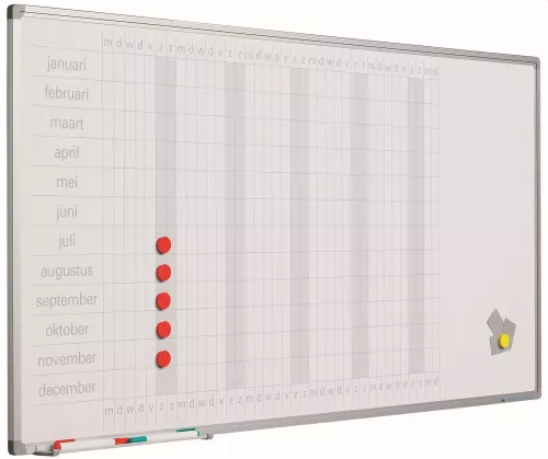 Whiteboard PRO Dolly - Enamel steel - Weekly planner - Monthly planner - Yearly planner - Magnetic - White - Dutch - 90x120cm
