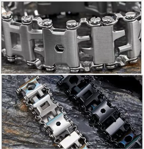 merkloos Multifunctional Outdoor Tool Bracelet - Screwdriver Can Opener - Bottle Opener Wrench - 29 In1 Stainless Steel Bracelet - Wearable - Survival Gear (8785301863043)